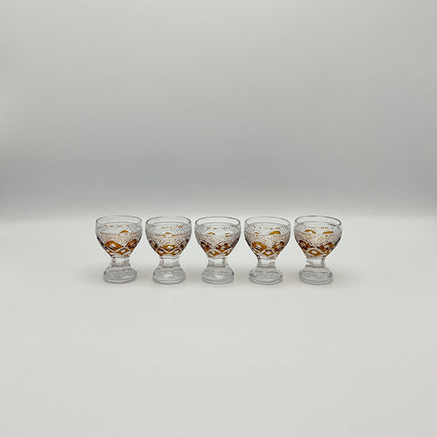set of MCM lead crystal shot glasses with amber decor hand cut by Julia Poland