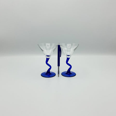 Libbey USA memphis style martini glasses zigzag kobalt stemware