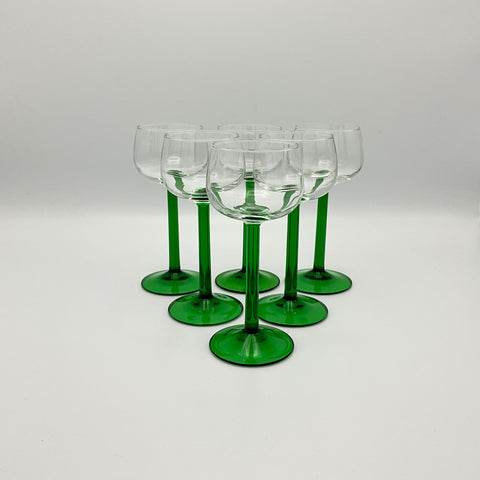 Elzaswijnglazen met rechte groene voet, set van 6