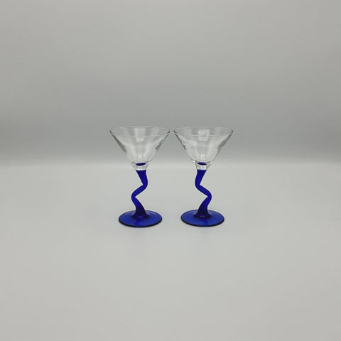 2 vintage Libbey glasses with blue stem