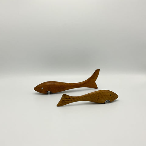 Vintage bar accessoies: 2 wooden bottle openers in the shape of a shark