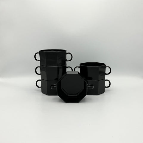 Set of 6 OCtime soup bowls in black hardened glass. They are stackable