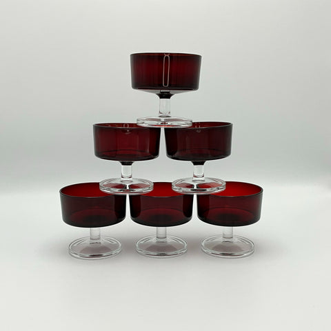 Set of 6 Luminarc Cavalier coupes for champagne or dessert, in ruby red