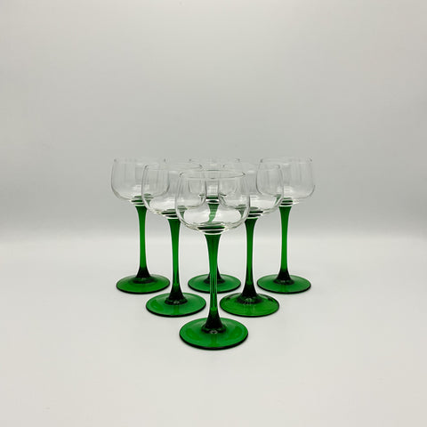 Set of 6 rhine wine glasses with emerald green tapered foot