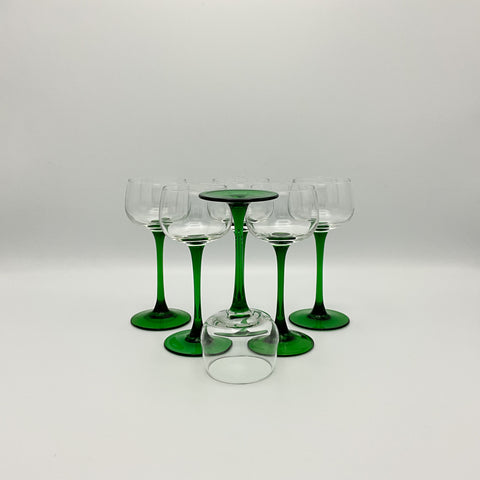 Set of 6 rhine wine glasses with emerald green tapered stem, similar to Alsace model