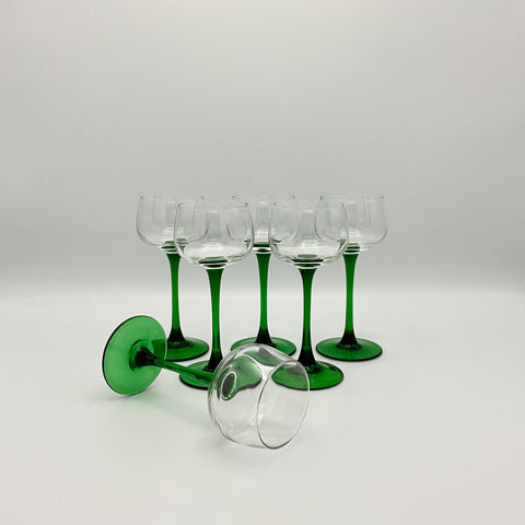 Set of 6 vintage rhine wine glasses with emerald tapered stem