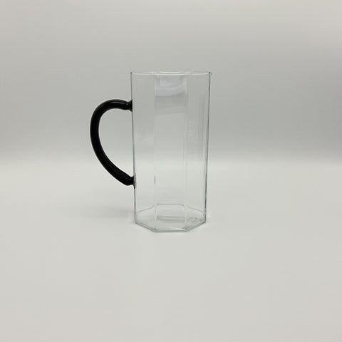 Vintage octagonal carafe with black handle. Vintage eighties glassware: Octime by Arcoroc.