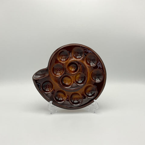 Vintage escargots dish for a dozen snails. Brown eathernware