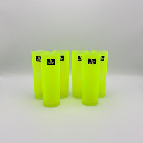 St van 6 retro fluo longdrink glazen in mat neon geel. Serie techno, gemaakt door Luminarc